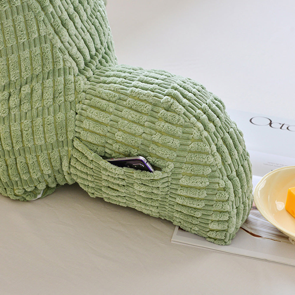 Bedside Backrest Cushion with Armrests Pocket and Washable Cover - Green