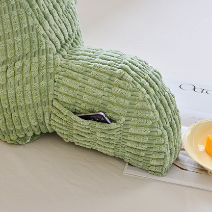 Bedside Backrest Cushion with Armrests Pocket and Washable Cover - Green
