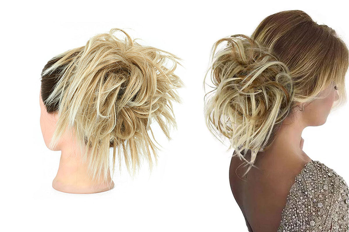 High-Temperature Fiber Curly Wavy Scrunchy Messy Hair Bun-Sandy Brown To Bleach Blonde