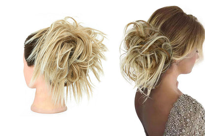 High-Temperature Fiber Curly Wavy Scrunchy Messy Hair Bun-Sandy Brown To Bleach Blonde