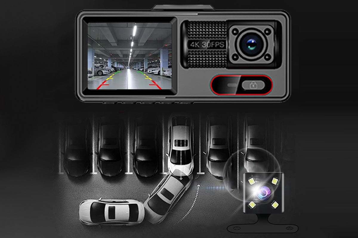 3 Channel Dash Cam Front And Rear With 32GB Card Built In WiFi Reversing Camera