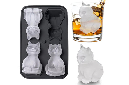 3D Cat Ice Cube Mold Fun Shapes Cat Lover Gifts Silicone Large Craft Ice Mold for Whiskey Cocktails Bourbon-Black