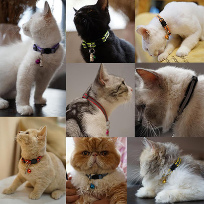 12 Pcs Reflective Cat Collar Kitten Safety Collar with Bell and ID Tags