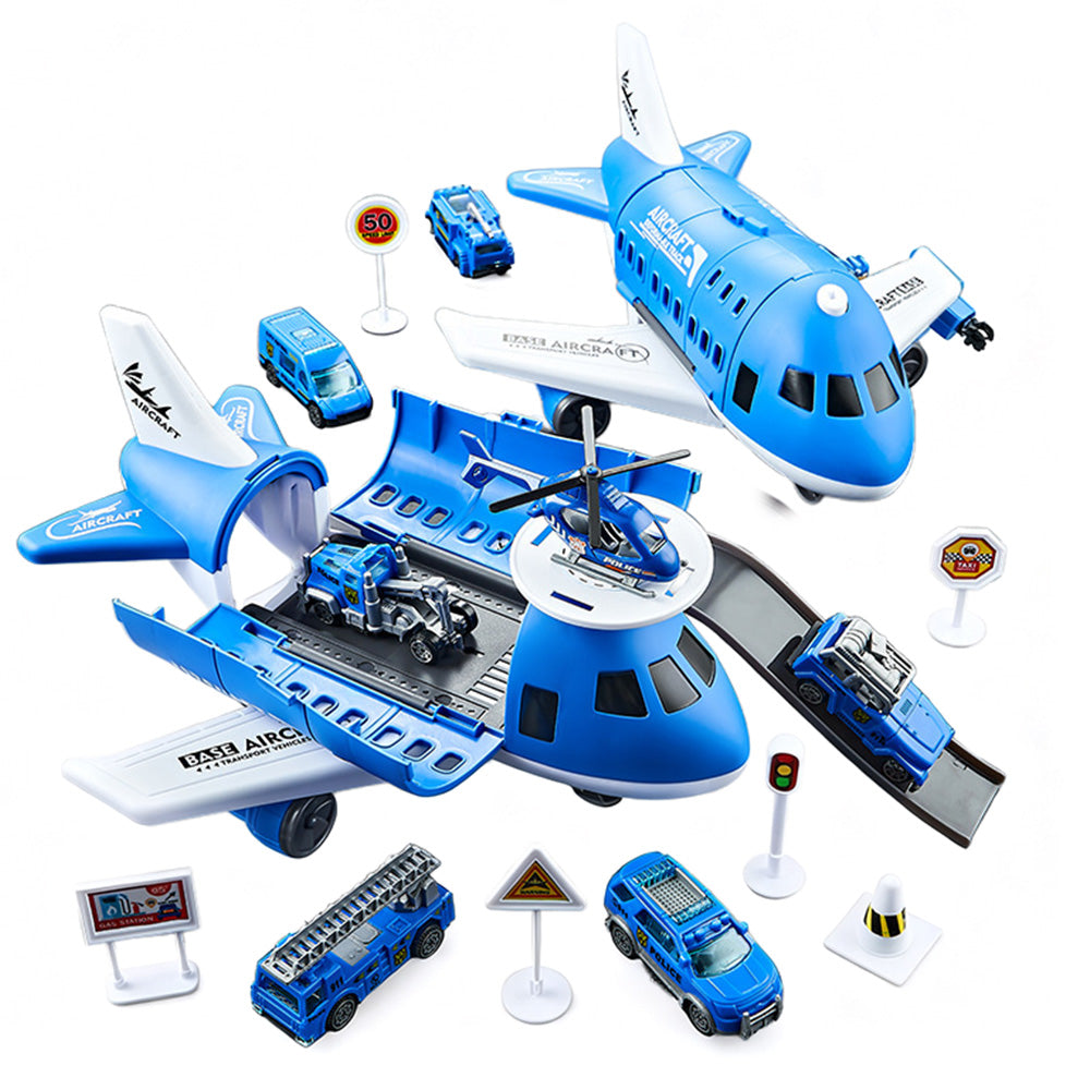 Kids Transformable Airplane Transport Playset Transformable Storage Plane Toy-Blue