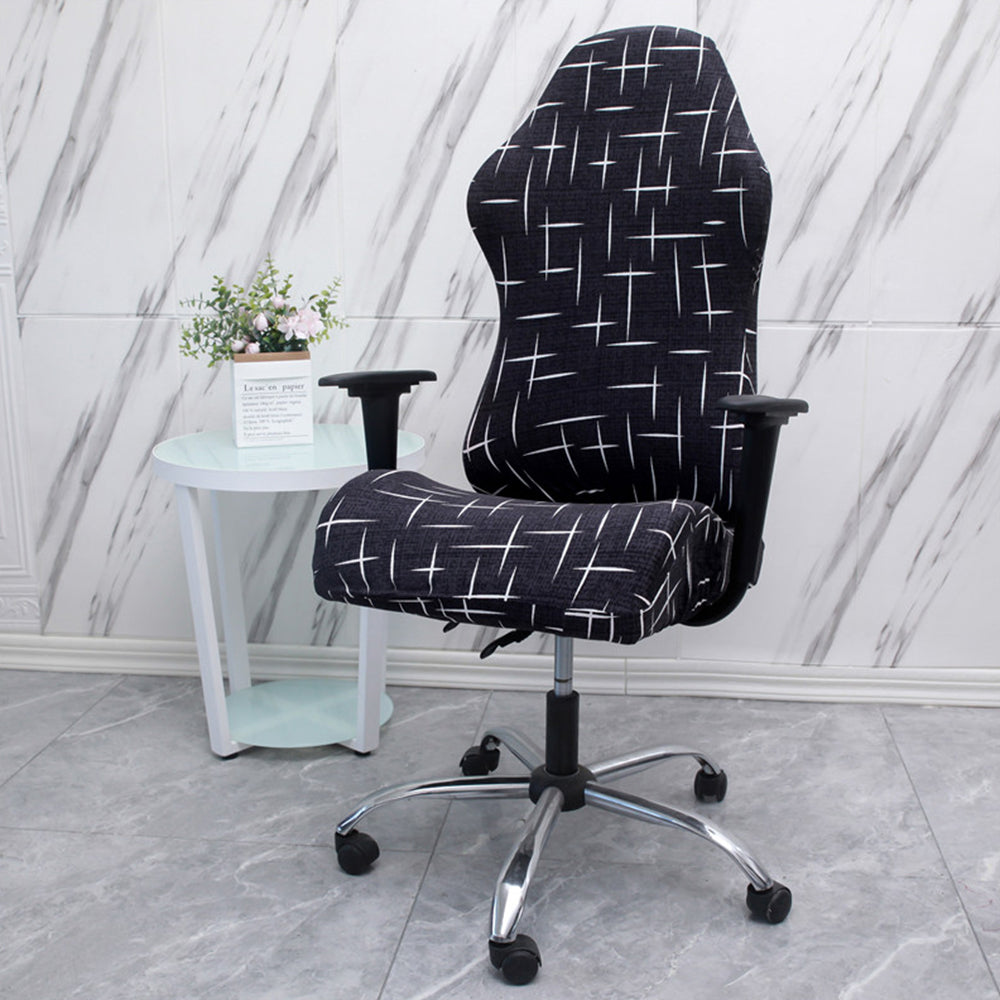 Printed Ergonomic Office Computer Game Chair Slipcovers Stretchy Seat Chair Covers -Black