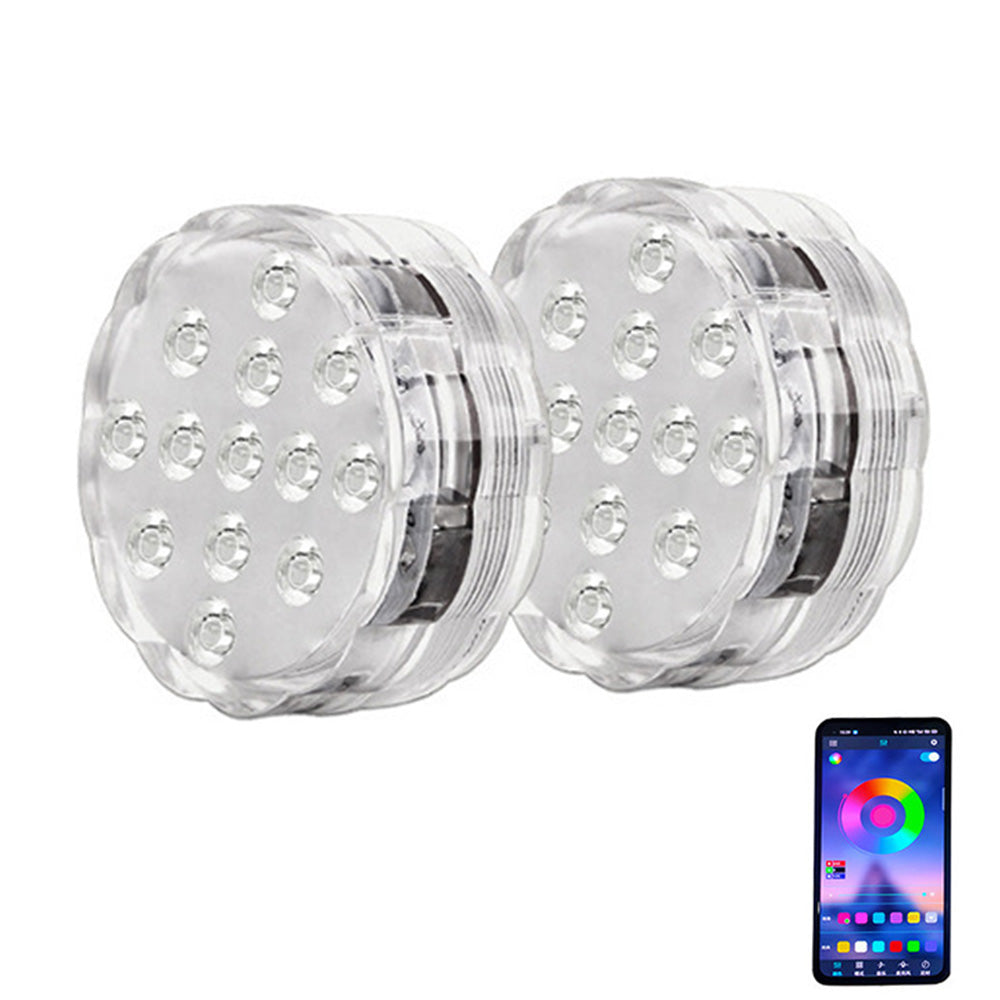 2 Piece 13 LED APP Controlled IP68 RGB Submersible Pool Pond Light