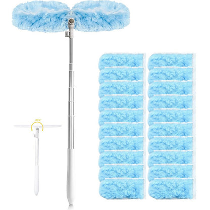 Extendable Duster Handle with 20 Refills Microfiber Dusting Pads for Ceiling-Blue