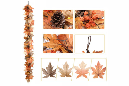 Lighted Thanksgiving Pumpkin Vine Garland Door Hanging Decoration