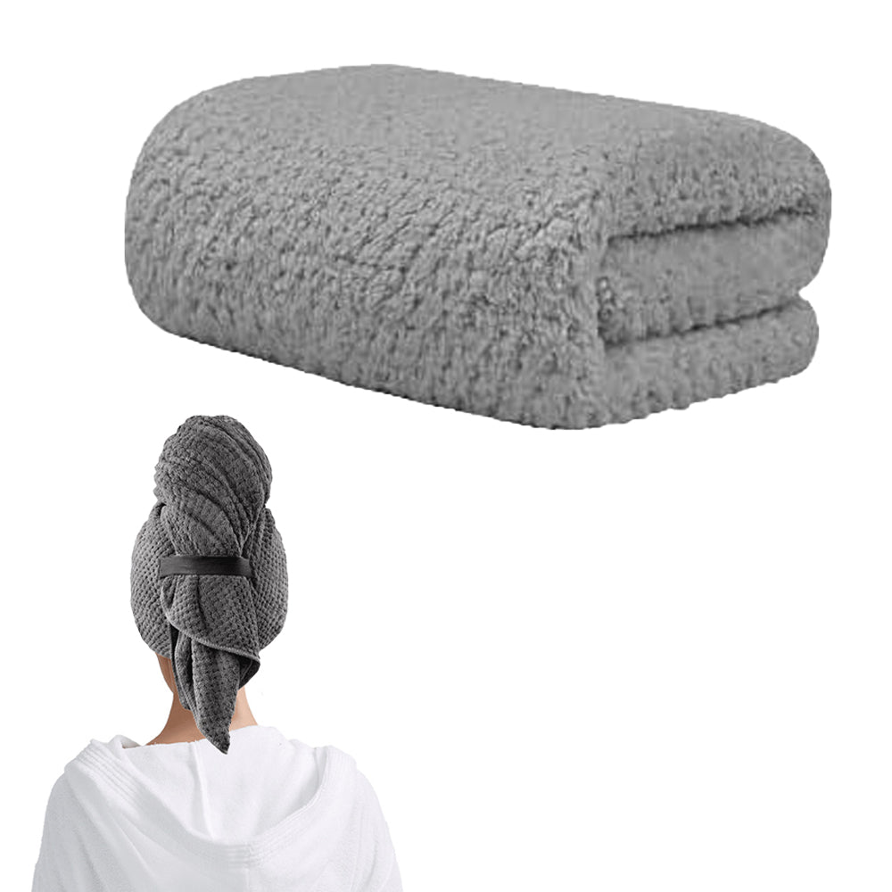 Microfiber Hair Drying Towel Hair Turbans with Elastic Strap Gray