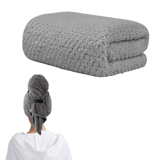 Microfiber Hair Drying Towel Hair Turbans with Elastic Strap Gray