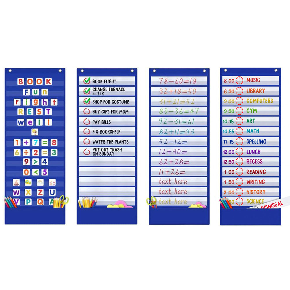 Wall Time Management Card Organizer with 14 Dry Erase Cards - Blue