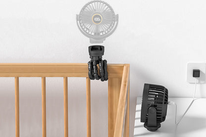 Portable Octopus Stroller Fan with Digital Display and 3 Speed Settings-Black