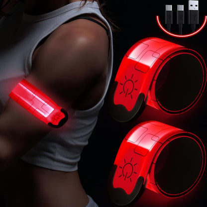 2Pcs Rechargeable  Glowing Bracelet LED Slap Wristband Night Running Security Armband Strap Red