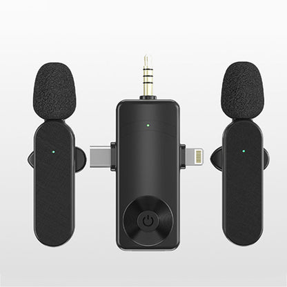 3-in-1 Wireless Lavalier Microphone for iPhone iPad Android Device Recording Live Streaming Vlog