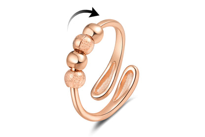 Anxiety Ring for Women Adjustable Fidget Spinner Ring with Beads for Stress Relief -Rose Gold