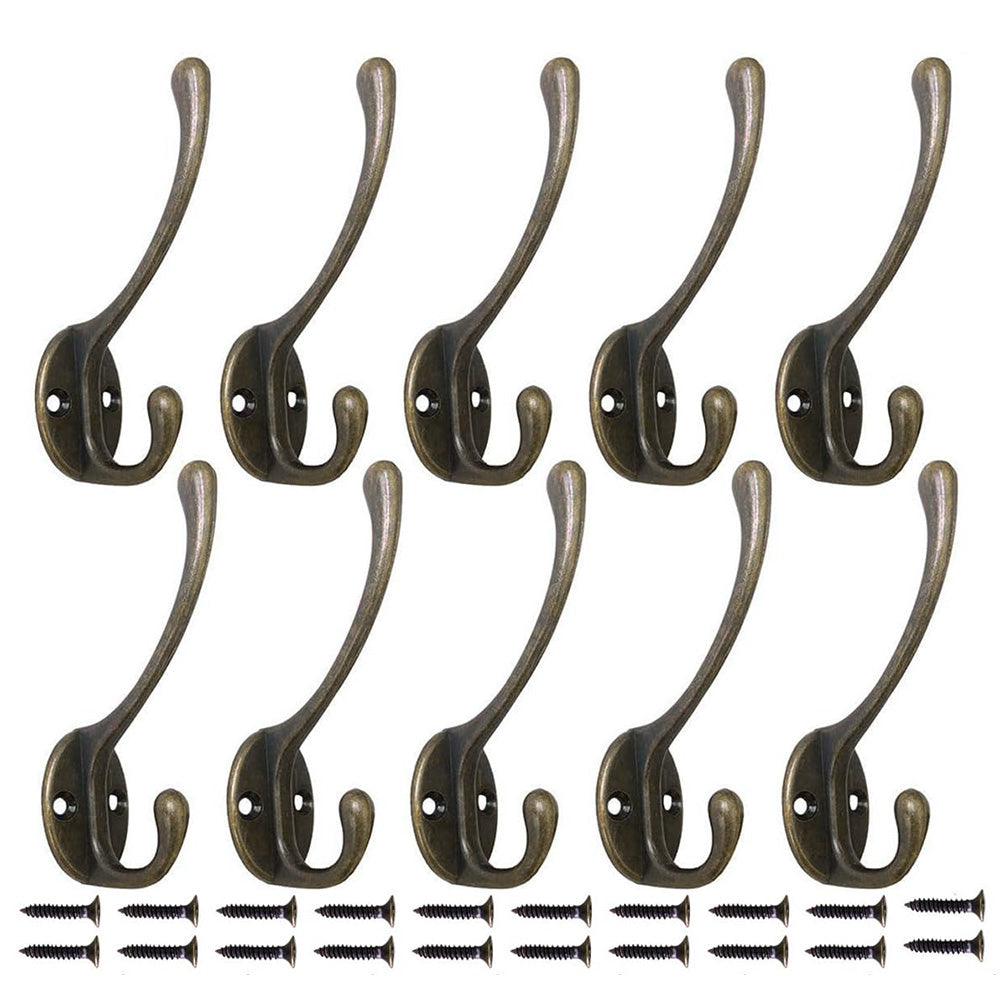 10Pcs Coat Hooks Wall Hooks Mounted Farmhouse Coat Hangers for Bags Caps Keys-Bronze