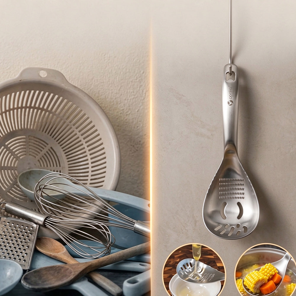 2 Pack 5 in 1 Stainless Steel Slotted Spoon Garlic Masher Cooking Grater Spoon