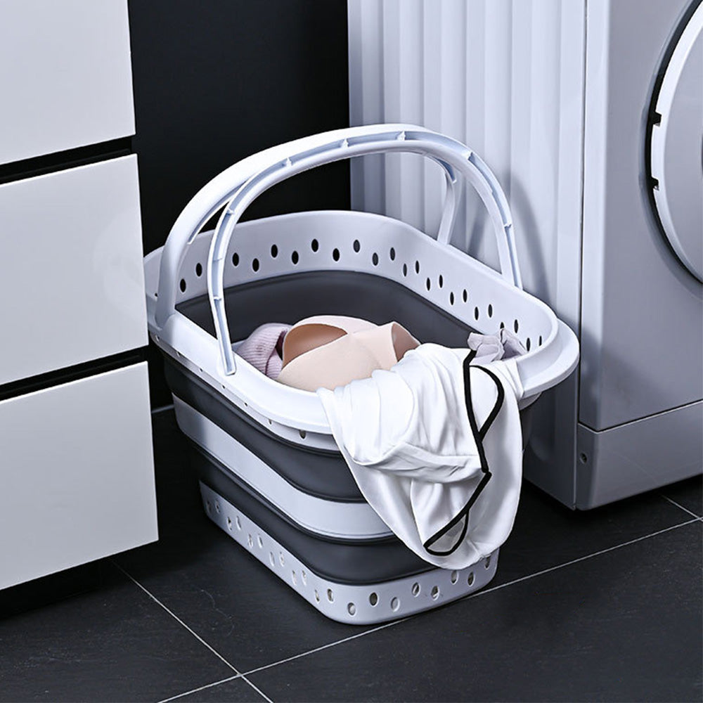 Foldable Collapsible Laundry Basket with Handle for Space Saving Storage-Grey
