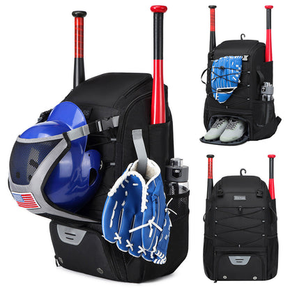 Large Capacity Baseball Bag Softball Bat Bag with Shoe Compartment Black