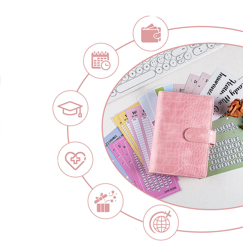 2-in-1 A6 Budget Binder Set Money Saving Challenge Tracker for Budget Plan Pink