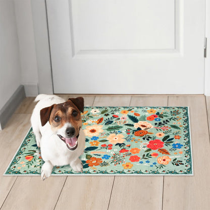 Floral Door Mat Non-slip Floor Mat for Entryway Kitchen Room Green
