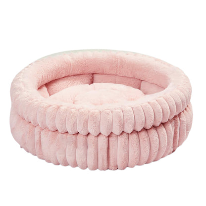 Donut Plush Pet Dog Cat Bed Fluffy Soft Warm Nest for Indoor Cats Small Dogs-Pink