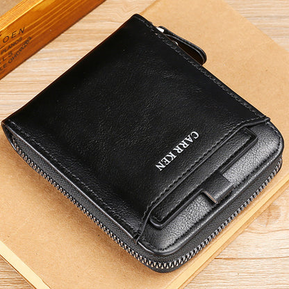 RFID Blocking Wallet Men PU Bifold Credit Card ID Holder Zipper Purse Black