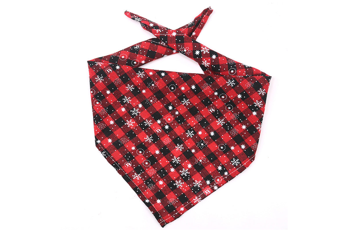 2Pcs Snowflakes Christmas Dog Bandana Buffalo Plaid Pet Scarf Dog Triangle Bandana-Green check snowflake and Red check snowflake