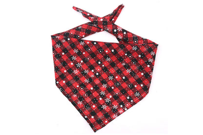 2Pcs Snowflakes Christmas Dog Bandana Buffalo Plaid Pet Scarf Dog Triangle Bandana-Green check snowflake and Red check snowflake