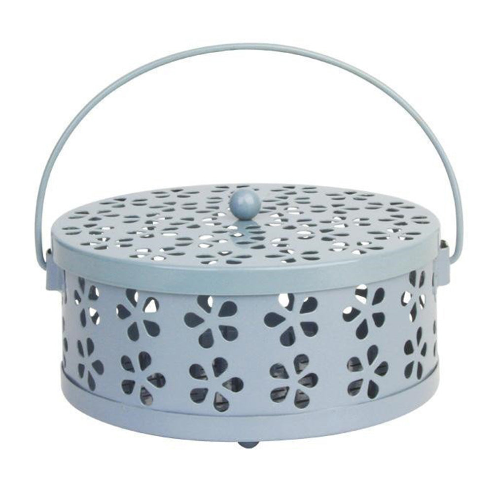 Metal Mosquito Coil Holder with Lid Portable Hanging Incense Burner Box Blue
