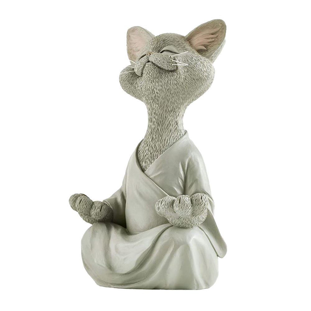 Whimsical Cat Buddha Figurine Meditation Yoga Decor Crafts Gifts 18cm-Gray