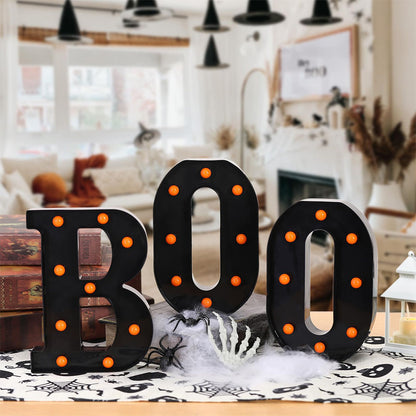 3 Piece BOO Orange Light Up Halloween Decorative Sign for Parties
