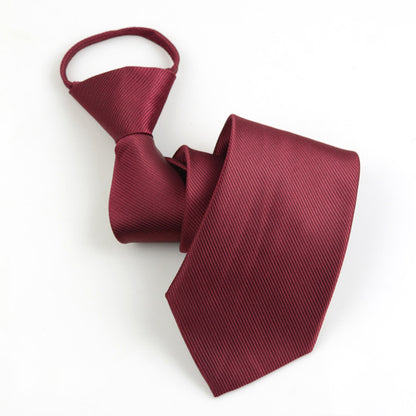 Pre-tied Zipper Tie Ready to Wear Solid Colour Business Necktie Red