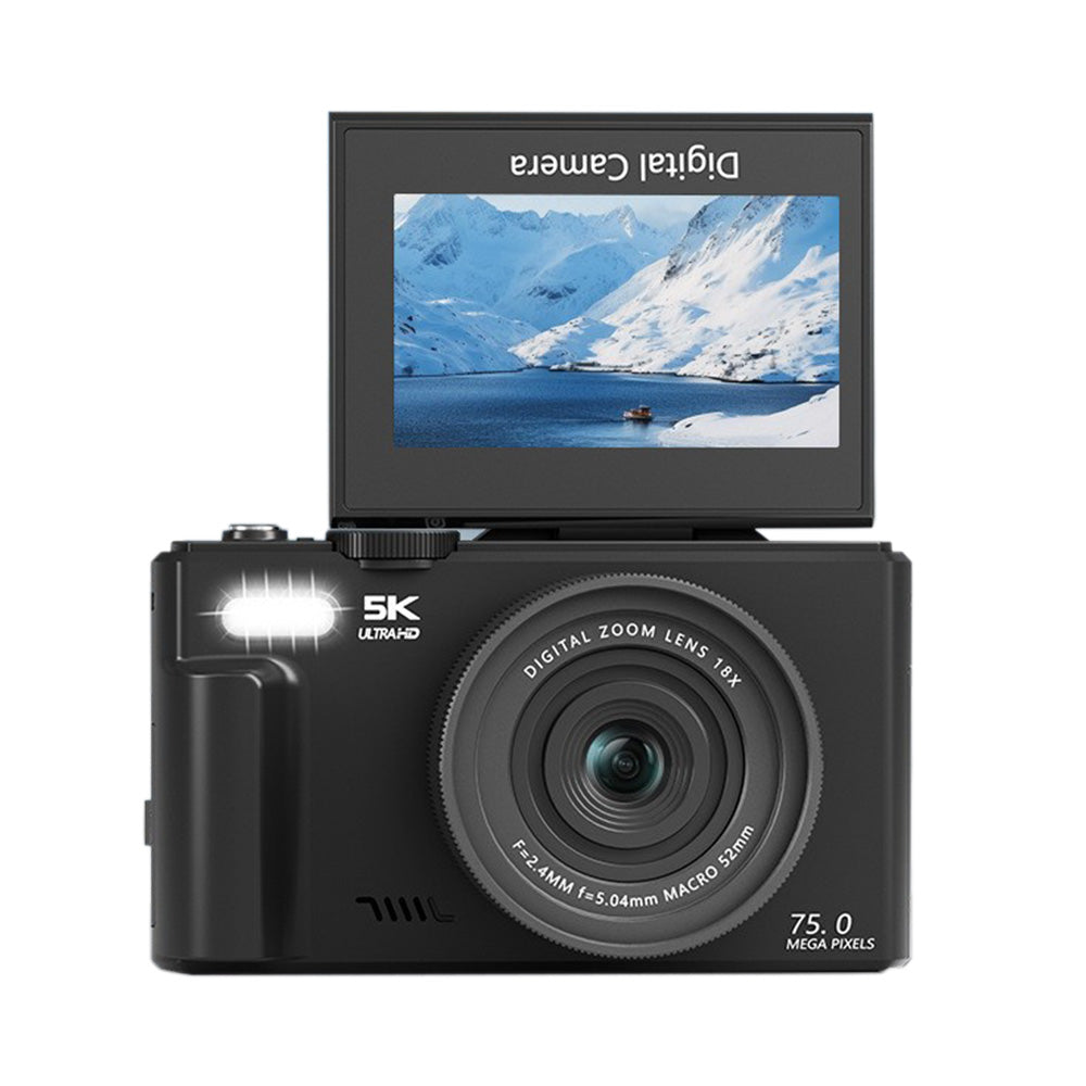 5K Digital Camera with 180-degree Flip Screen Autofoucs Vlogging Camera for YouTube -Black