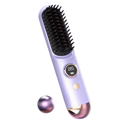 Cordless LCD Hair Straightening Brush 2-in-1 Portable Styling Tool for Travel-Purple