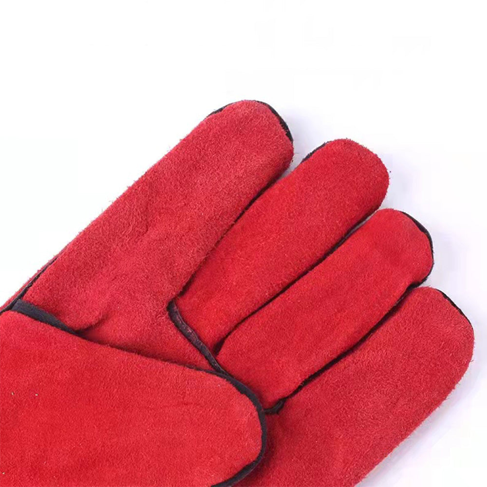 Double Layer Leather Welding Gloves Heat Resistant Fireproof Protective Safety Gloves Red