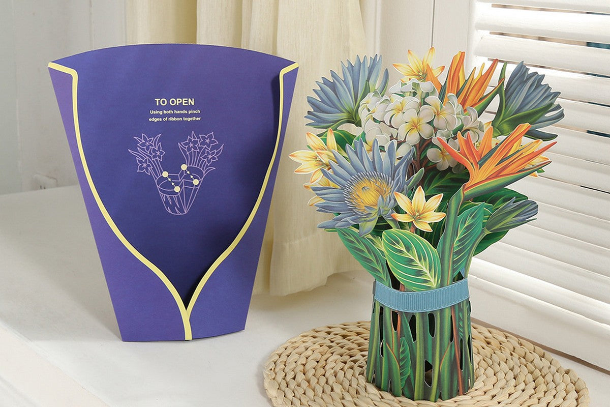3D Paper Pop Up Flower Cards Mothers Day Gift For Mom All Occasion Cards With Note Card-Bird Of Paradise Bouquet