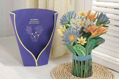 3D Paper Pop Up Flower Cards Mothers Day Gift For Mom All Occasion Cards With Note Card-Bird Of Paradise Bouquet
