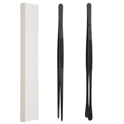 2 Pack 30cm BBQ Tongs Stainless Steel Round and Straight Head for Grilling Cooking-Black
