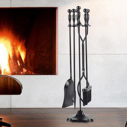 5 Pieces Fireplace Tool Set Wrought Iron With Stand For Indoor And Outdoor Use