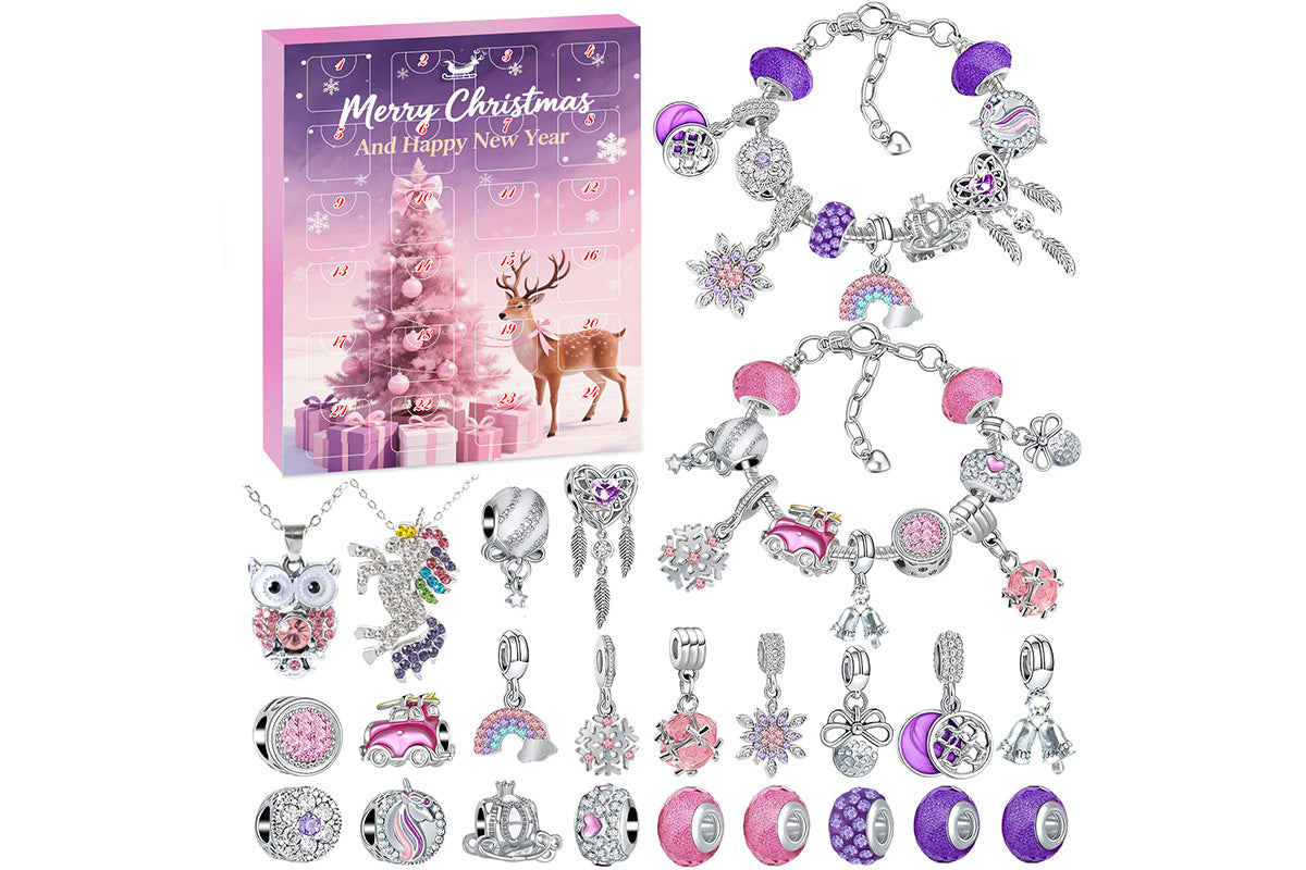 DIY Charm Bracelet Blind Box Jewelry Making Kit Holiday Birthday Gift for Little Ones Girls Teens-Purple
