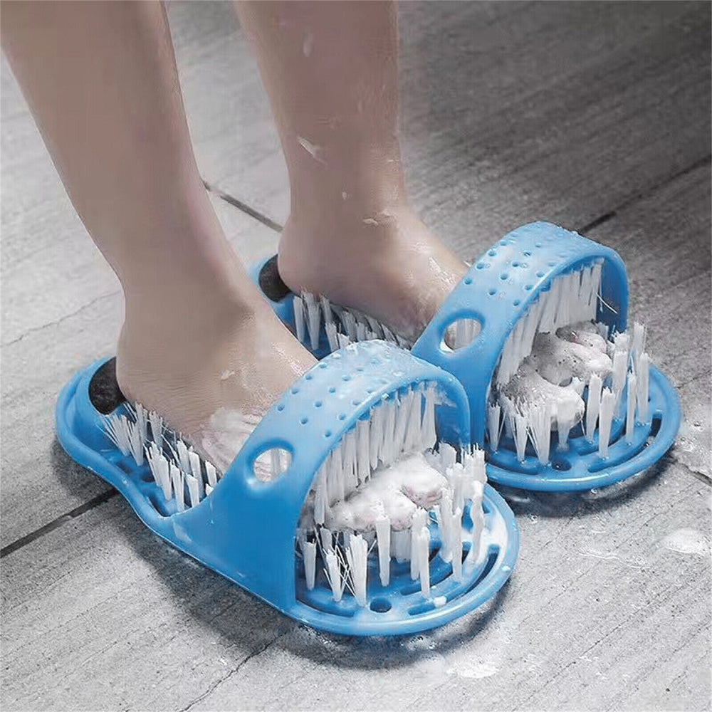 Pair of Exfoliating Shower Slippers Foot Cleaning Scrubber Bathroom Massager Sandals Black