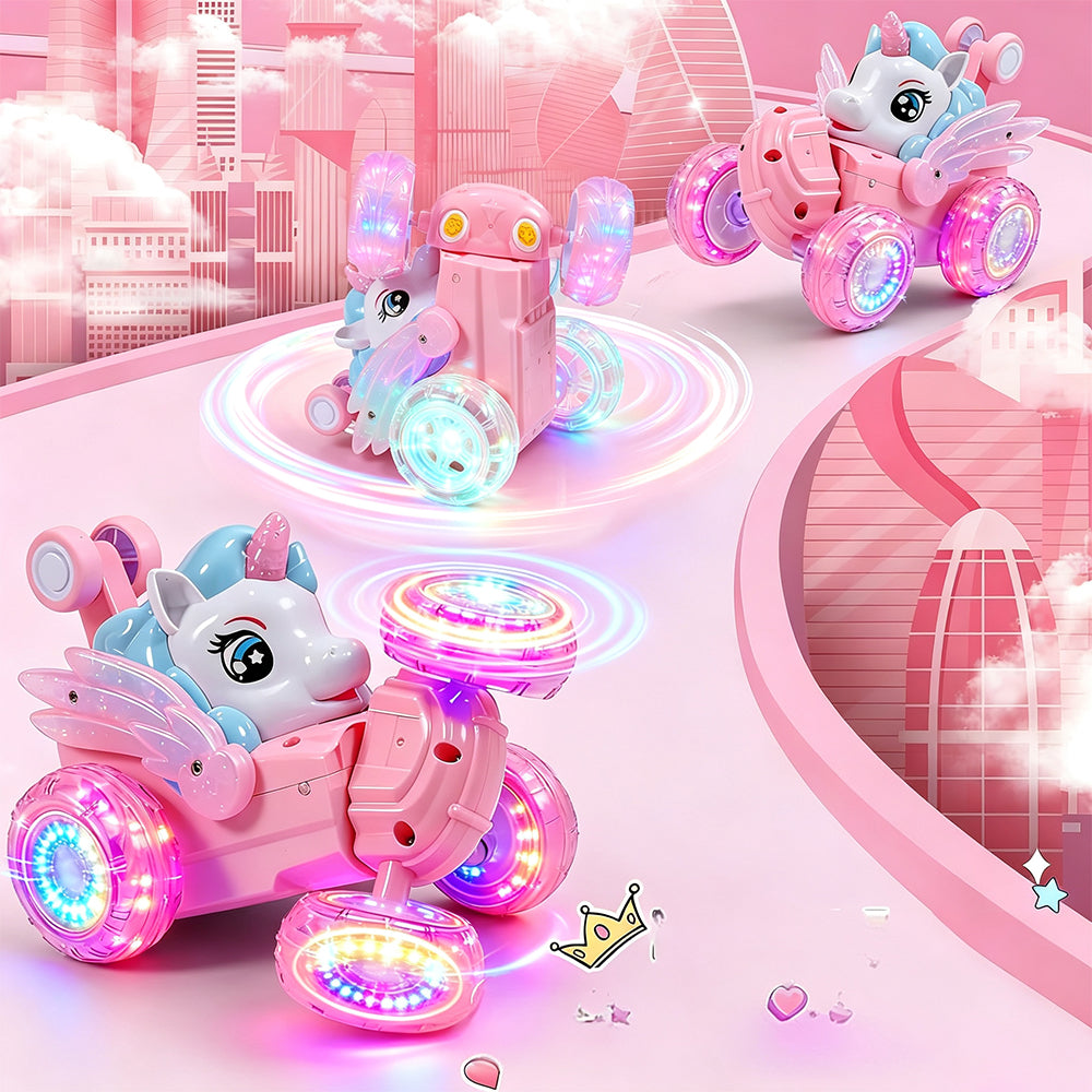 360 Degree Stunt RC Car with Lights Music Rollover Car - Pink