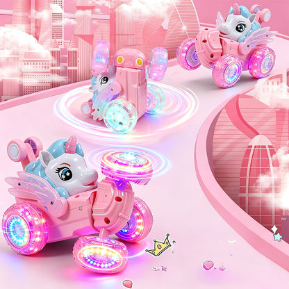 360 Degree Stunt RC Car with Lights Music Rollover Car - Pink