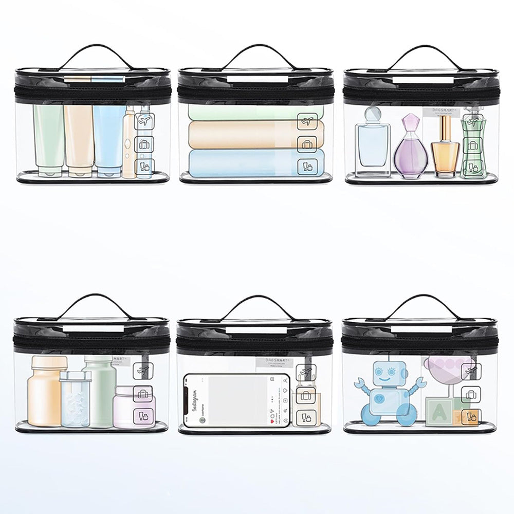2Pcs Clear Toiletry Bag Waterproof Travel Makeup Organizer Carry-on Travel Accessories