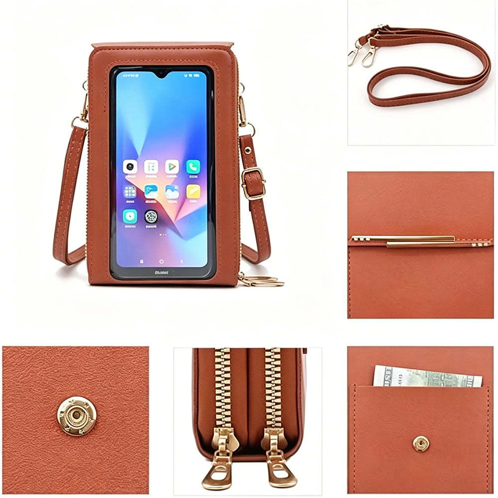 Touchscreen Crossbody Phone Bag Small Purse with Card Slots for Travel-Brown
