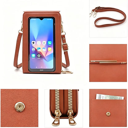 Touchscreen Crossbody Phone Bag Small Purse with Card Slots for Travel-Brown