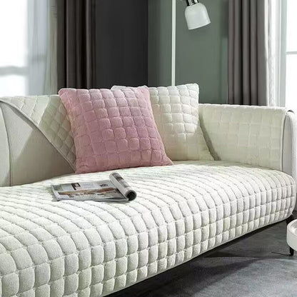 Universal Flannel Sofa Cushion Slipcover Non-Slip Thickened Sofa Cushion Towel White