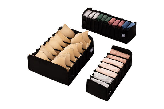 Set of 3 Foldable Drawer Organizer Dividers Cloth Storage Box-Black