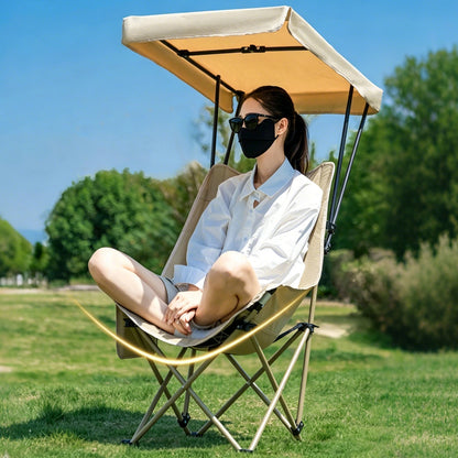 Camping Chair with Canopy Folding Outdoor Chair -Khaki